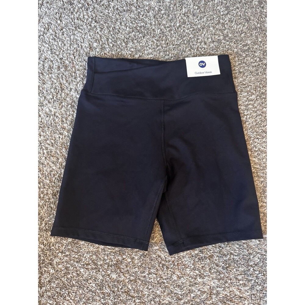 Outdoor Voices Womens L Biker Shorts Black High Rise 7” Zip Pocket NWT